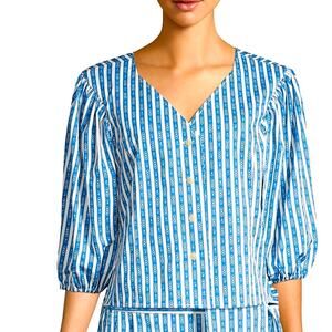 Tory Burch Gemini Link Stripe Puffed Sleeve Top